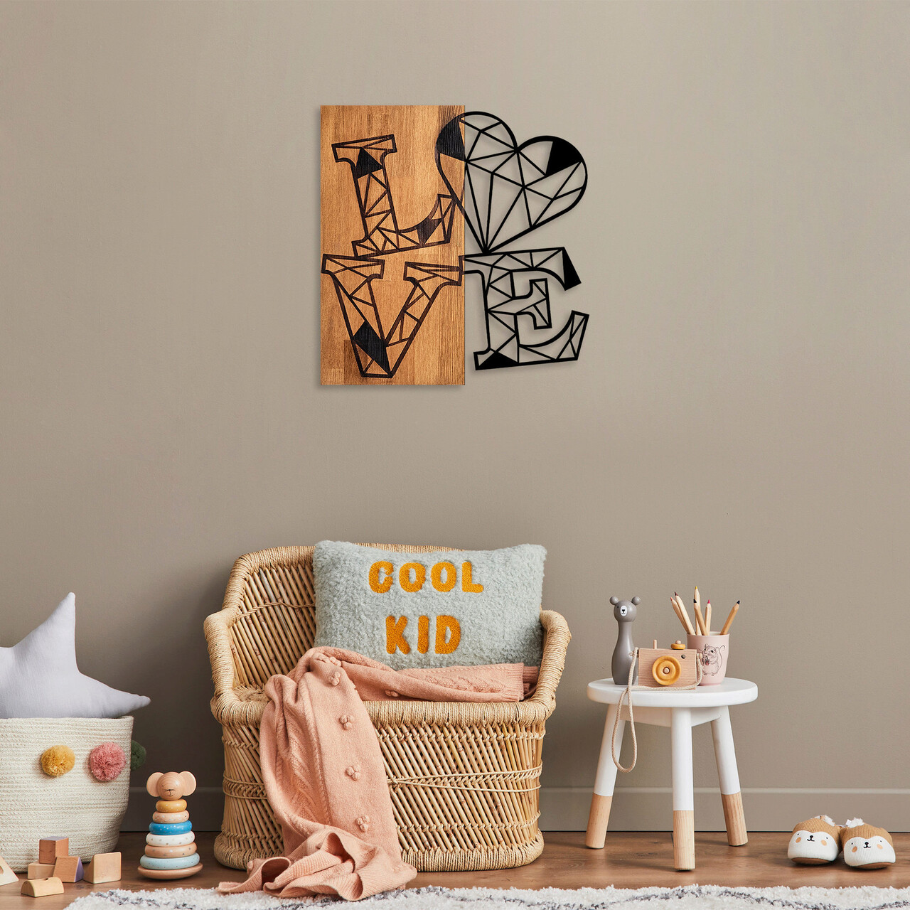 Decoratiune de perete, Love 1, Dimensiune: 56 x 58 cm, Nuc / Negru - imagine 7